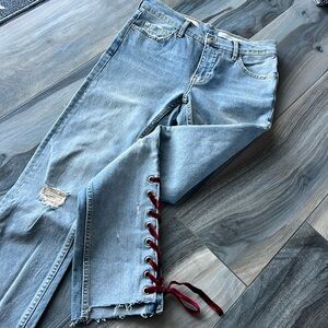 Pilcro denim straight leg jean with bow detail